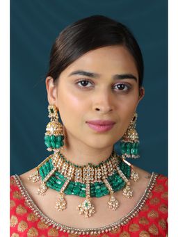 RIANA JEWELLERY - Gold Plated Statement Jewellery With Semi Precious Emerald Beads