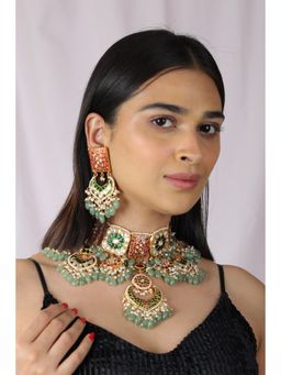 RIANA JEWELLERY - Red Minakari Vintage Jewellery/Bridal Pink Green Necklace Set