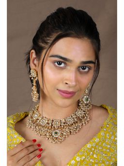 RIANA JEWELLERY - Women Gold Finish White Hangings Necklace Set