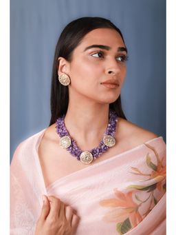 RIANA JEWELLERY - Amethyst Beads Fusion Look Purple Jadtar Stone Choker Set/Handmade Necklace Set