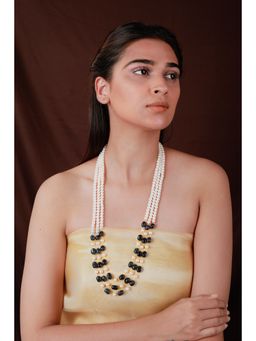 RIANA JEWELLERY - Blue And White 3 Layered Sapphire Gemstone Beaded Necklace Maala