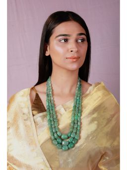 RIANA JEWELLERY - Three Layer Onyx Stone Beads Necklace For Women