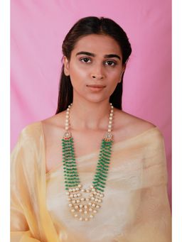 RIANA JEWELLERY - Elegant 5 Line Maala In Emeralds And Pearls Along With Flower Motives And Pearls