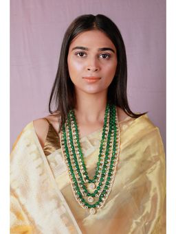 RIANA JEWELLERY - Indian Handcrafted Jade Beaded With Jadtar Stone Necklace Pearl Stone Necklace