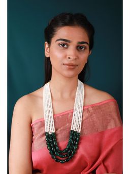 RIANA JEWELLERY - Emerald Green Beaded Necklace With Pearl Strings