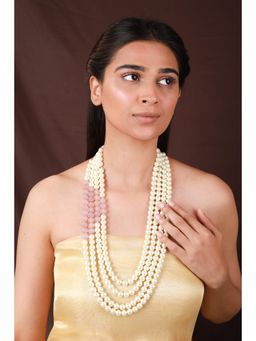 RIANA JEWELLERY - Pearl Necklace With Pastel Pink Beads For Women
