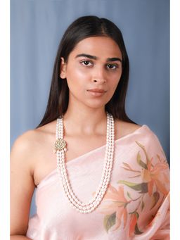 RIANA JEWELLERY - Elegant White Long Necklace In Gold Plated Alloy With Rice Pearls