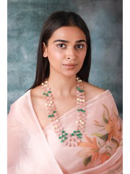 RIANA JEWELLERY - Beautiful Vintage Rose Quartz & Jade Beaded Maala Necklace For Women