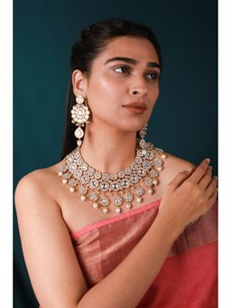 RIANA JEWELLERY - Heavy Bridal Set With Jadtar Stones And Pearl Jewellery Set