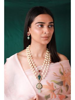 RIANA JEWELLERY - Royal Pearl Emerald Green Motive Necklace Set