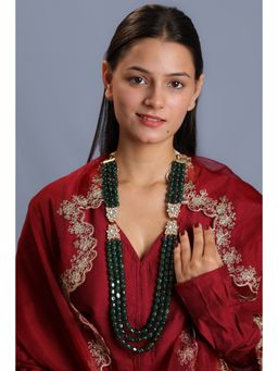 RIANA JEWELLERY - Emerald Green Beads Pearls Necklace