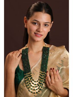 RIANA JEWELLERY - Green Long Necklace With Golden Beaded For Women