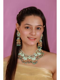 RIANA JEWELLERY - Gold Plated Minakari Choker Set With Jhumka
