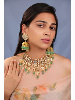 RIANA JEWELLERY - Jade Green Bridal Necklace With Jhumki Earrings