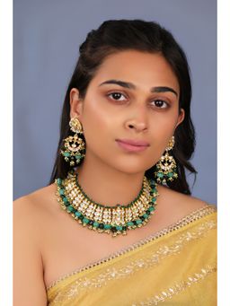 RIANA JEWELLERY - Festive Wear Choker Set With Shades Of Emerald Drops
