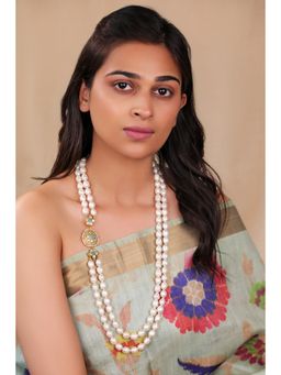 RIANA JEWELLERY - Delicate 2 Line Maala Necklace With Side Pendant And A Little Touch Of Blue