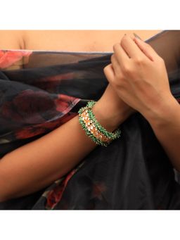 RIANA JEWELLERY - Sea Green Hangings With White Jadtar Bangle
