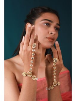 RIANA JEWELLERY - Gold Plated White Embellished Hathphool