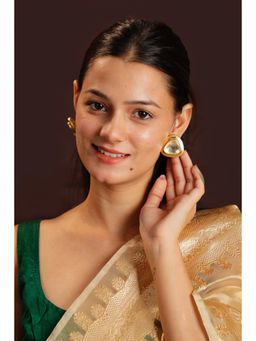 RIANA JEWELLERY - White Jadtar Stone Golden Studs