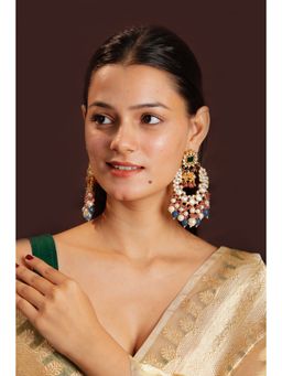 RIANA JEWELLERY - Blue Beads With White Pearl Long Earrings