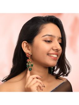 RIANA JEWELLERY - Red & Green Peacock Design Earrings