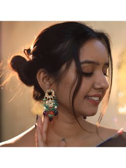 RIANA JEWELLERY - Purple Beads & Sea Green Hangings Party Wear Earrings