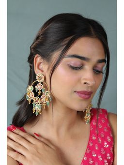 RIANA JEWELLERY - Textured Sea Green And Yellow Bead Jadtar Chand Bali Earrings