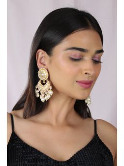 RIANA JEWELLERY - White Pearl Beaded Jadtar Embellished Earrings