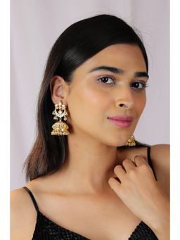 RIANA JEWELLERY - Floral Gold Plated Jhumki With Pearl