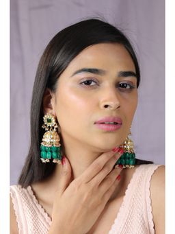 RIANA JEWELLERY - Festive Wear Emerald Green Beads Floral Jhumki's
