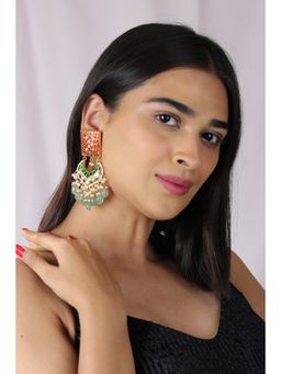 RIANA JEWELLERY - Red Green Statement Earrings/Minakari Gold Plated Earrings