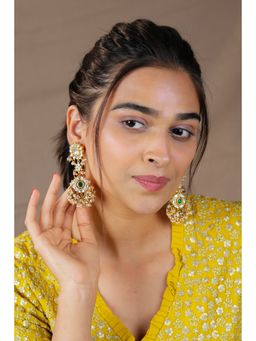 RIANA JEWELLERY - Gold Plated Round Shape Design White & Green Embedded Earrings