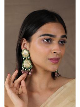 RIANA JEWELLERY - Pastel Sea Green Beads Indian Jadau Earrings