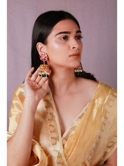 RIANA JEWELLERY - Traditional Ruby And Emerald Beads Jhumki's Handcrafted With Floral Design