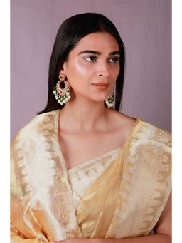 RIANA JEWELLERY - Multicolour Gold Plated Jadau Earrings With White Pearl