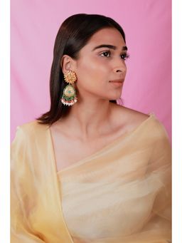 RIANA JEWELLERY - Indian Green Pink Sky-blue Stone Earrings