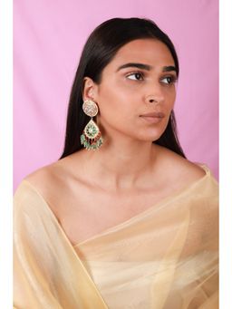 RIANA JEWELLERY - Green Colour Gold Plated Jadtar Earrings