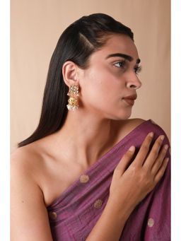 RIANA JEWELLERY - White Floral Studs With Golden Jhumki