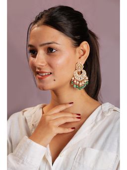 RIANA JEWELLERY - Sea Green Colour Gold Plated Jadau Kundan Earrings