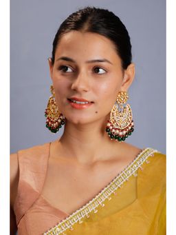 RIANA JEWELLERY - Red & Green Gold Plated Chandbaali