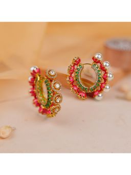 RIANA JEWELLERY - Reversible Baalis Pink And Green With Mina work Earrings