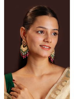 RIANA JEWELLERY - Rani Pink Beaded With Sea Green Hangings Chand Bali