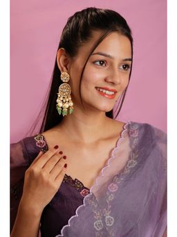 RIANA JEWELLERY - Sea Green Beaded Jadau Earrings With Pearl