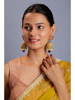 RIANA JEWELLERY - Pink Green Jhumka With Pearl