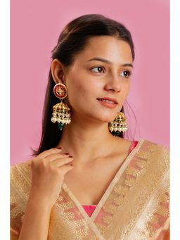 RIANA JEWELLERY - Traditional Wear Pink Green Jhumki With White Pearl