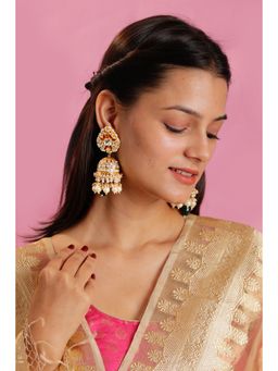 RIANA JEWELLERY - Gold Plated Green And White Jhumka Earrings