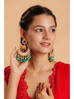 RIANA JEWELLERY - Traditional Gold Plated Jadau Chandbaali With Sea Green Beads