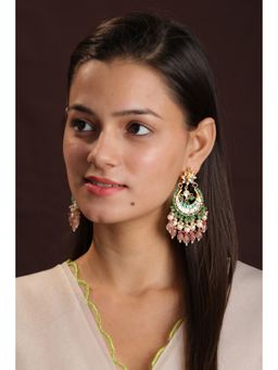 RIANA JEWELLERY - Pastel Pink Beaded Chandbaali With Sea Green Hangings