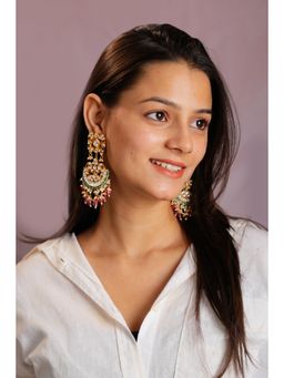 RIANA JEWELLERY - Gold Plated Pink Beads Chandbali Earrings For Women