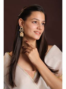 RIANA JEWELLERY - Gold Plared Green White Jhumki For Women